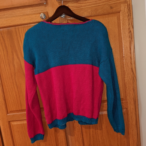 Vintage SKY wear Pink Blue Floral Flower Embellished Women size M Sweater - Picture 9 of 11